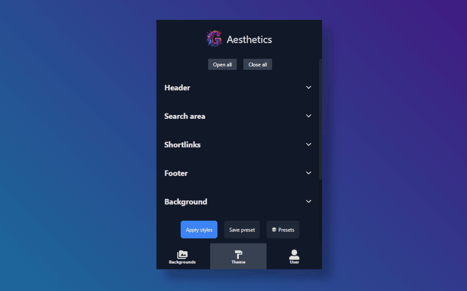 Switch to the Theme Tab G-Aesthetics